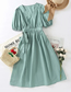 Fashion Green Loose V-neck Tether Bow Pleated Dress