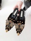 Fashion Black Pointed Rivets Bee And Diamond Toe Cap Half Slippers