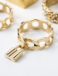 Fashion Golden Suit Chain Rhinestone Flower Disc Engraved Letter Geometric Square Ring Set