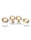 Fashion Golden Suit Chain Rhinestone Flower Disc Engraved Letter Geometric Square Ring Set