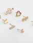 Fashion Golden Heart-shaped Small Butterfly Micro-set Rhinestone Serpentine Hollow Earring Set