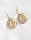Fashion Golden Copper-set Zircon Crescent Earrings