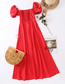 Fashion Red Single-breasted Puff Sleeve Split Dress
