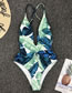Fashion Green Leaf Print V-neck One-piece Swimsuit
