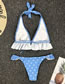 Fashion Blue Wave Point Ruffled Lace Split Swimsuit