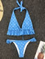 Fashion Blue Wave Point Ruffled Lace Split Swimsuit
