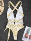Fashion Yellow Printed V-neck Lace One-piece Swimsuit