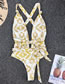 Fashion Yellow Printed V-neck Lace One-piece Swimsuit