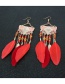 Fashion Color Mixing Long Feather Semicircle Geometric Earrings