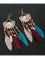 Fashion Color Mixing Long Feather Semicircle Geometric Earrings