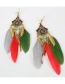 Fashion White Feather Rice Bead Alloy Dropping Fringe Earrings
