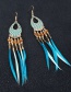 Fashion Blue Feather Rice Beads Geometric Cutout Earrings