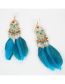 Fashion Blue Geometric Alloy Drop-shaped Feather Hollow Earrings