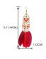 Fashion Red Geometric Alloy Drop-shaped Feather Hollow Earrings