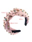 Fashion Pink Cloth And Diamond Knotted Pleated Wide-brimmed Hair Band