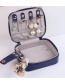 Fashion Navy Blue Portable Double Zipper Pu Leather Earrings Necklace Jewelry Box