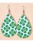 Fashion Football Green Drop-shaped Leaf Leopard Print Sequined Double-sided Leather Earrings