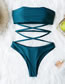 Fashion Blue Solid Color Strapless Tube Top Hollow Split Swimsuit
