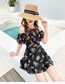 Fashion Floral On Black Mesh Stitching Floral One-piece Swimsuit