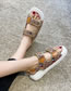 Fashion Khaki Mickey Mouse Printed Platform Velcro Flat Sandals