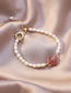 Fashion Pink Natural Freshwater Pearl Strawberry Crystal Love Bracelet