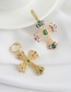 Fashion Golden 2 Copper Inlay Zircon Cross Love Stud Earrings