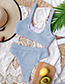 Fashion White Knitted High Waist Solid Color Vest Split Swimsuit