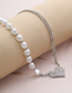 Fashion White K Imitation Pearl Love Diamond Asymmetric Necklace