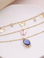 Fashion Golden Oval Gemstone Butterfly Resin Diamond Multi-layer Necklace
