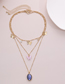 Fashion Golden Oval Gemstone Butterfly Resin Diamond Multi-layer Necklace