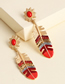 Fashion Red Feather Color Oiled Diamond-set Geometric Earrings