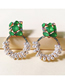 Fashion Green Geometric Pearl And Diamond Hollow Alloy Earrings