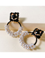 Fashion Black Geometric Pearl And Diamond Hollow Alloy Earrings