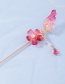 Fashion Pink Glass Flower Flying Crane Tassel Pearl Alloy Hairpin