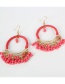 Fashion White Large Ring Winding Tassel Rice Bead Chain Alloy Earrings