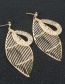 Fashion Golden Leaf Alloy Mesh Hollow Crystal Earrings