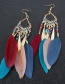 Fashion Red Feather Drop-shaped Tassel Drop Oil Alloy Earrings