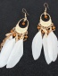 Fashion White Feather Tassel Drop Oil Alloy Earrings