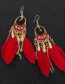 Fashion Red Feather Tassel Drop Oil Alloy Earrings