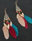 Fashion Color Mixing Feather Drop Oil Drop Bead Alloy Earrings