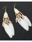 Fashion Color Mixing Feather Drop Oil Drop Bead Alloy Earrings