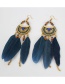 Fashion Blue Triangle Feather Tassel Alloy Tassel Earrings