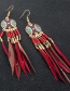 Fashion Pink Tassel Feather Pearl Drop Oil Round Alloy Earrings