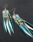 Fashion Blue Tassel Feather Pearl Drop Oil Round Alloy Earrings