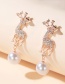 Fashion Pentagram Moon Asymmetrical Star Moon Elk Bow Pearl Earrings