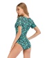 Fashion Green Printed Zip One-piece Swimsuit Diving Suit