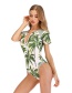 Fashion Green Coconut Print Zipper One-piece Swimsuit Diving Suit