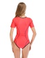 Fashion Pink Covered Contrast Zipper One-piece Swimsuit Wetsuit