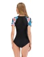 Fashion Black Splicing Contrast Zipper One-piece Swimsuit Diving Suit