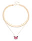 Fashion Golden Chain Pearl Drop Oil Butterfly Multilayer Necklace